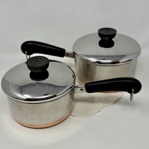 Vtg 4 Piece Revere Ware 1801 Copper Clad Bottom Cookware 1 Qt & 1 1/2 Qt Clinton
